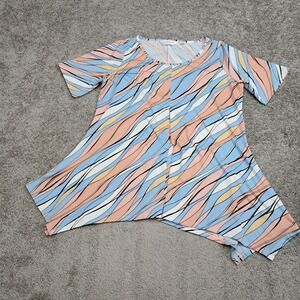 Allison Taylor Womens Large Abstract Wave Sharkbite Tunic Top Blue Pink
